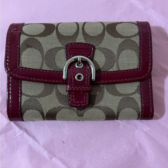 Coach Soho Signature Canvas Leather Wallet Brown And Burgundy - Picture 1 of 11